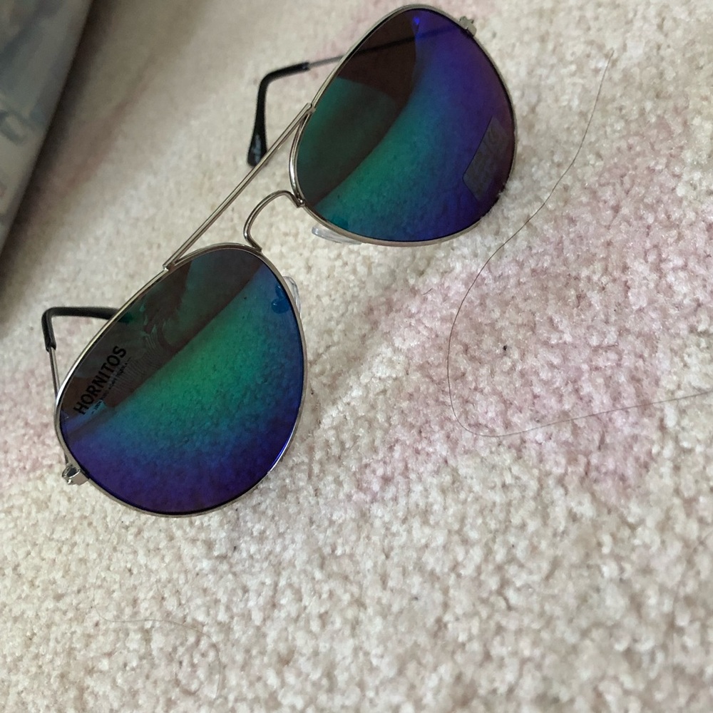 Aviator Sunglasses with Blue and Green Lenses - Picture 3 of 4